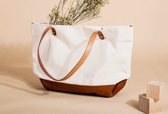 Handmade Genuine Leather Canvas Handbag Tote Large Shopper Bag Purse Handbag Shoulder Bag Purse For Women - EverHandmade