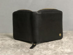 Genuine Leather Mens Cool Slim Zipper billfold wallet  Men Bifold Small Wallets for Men