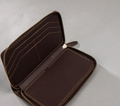 Coffee Leather Mens Zipper Long Wallet Passport Wallet Clutch Wallets for Men
