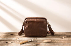Cool Small Leather Black Mens Messenger Bags Shoulder Bags  for Men
