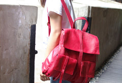 Genuine Leather Cute Backpack Bag Shoulder Bag Red Black Women Leather Purse