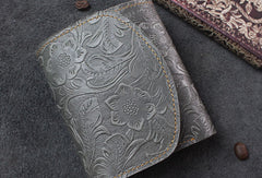 Handmade billfold trifold leather wallet flowral leather billfold wallet for men women - EverHandmade