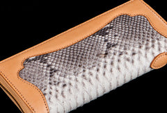 Handmade leather raw python skin biker wallet Cool long chain wallet for men