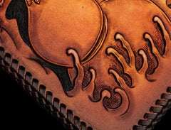 Handmade Leather Tooled Buddha&Demon Mens Chain Long Biker Wallet Cool Leather Wallet With Chain Wallets for Men