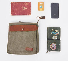 Mens Canvas Leather Square Side Bag Messenger Bag Canvas Shoulder Bag for Men