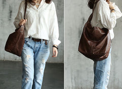 Vintage LEATHER WOMENs Large Bucket SHOULDER BAG Barrel Purse FOR WOMEN