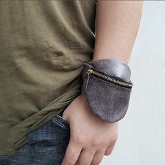 Handmade Leather Mens Wrist Pouch Zipper Womens Wrist Wallet Wrist Purse