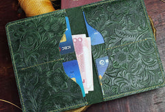Handmade billfold Leather Wallet Floral Leather billfold Passport Wallet Purse For Men Women