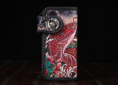 Handmade Leather Carp Mens Chain Biker Wallet Cool Leather Wallet With Chain Wallets for Men