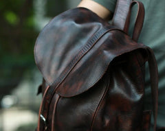 Cool Black Coffee Mens Leather Backpack Travel Backpack School Backpacks for men