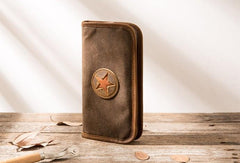 Cool Canvas Leather Mens Bifold Long Wallet Zipper Long Wallet for Men