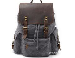 Waxed Canvas Leather Mens Hiking Backpacks Canvas Travel Backpack School Backpack for Men