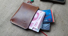 Handmade Leather Mens Slim Front Pocket Wallet Leather Small Wallets  for Men