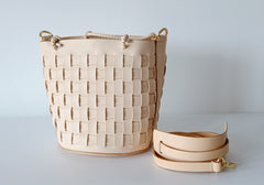 Handmade Leather Beige Braided Womens Handbag Crossbody Purse Shoulder Bag for Women
