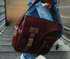 Cool Leather Mens Large Messenger Bags Shoulder Bag for men