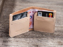 Beige Leather Men Slim Small Wallet Bifold billfold Wallet for Men