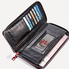 Handmade Leather Mens Cool Long Leather Wallet Bifold Clutch Wallet for Men