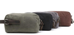 Cool Waxed Canvas Leather Mens Zipper Wristlet Bag Vintage Clutch Zipper Bag for Men