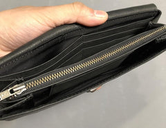 Handmade Genuine Leather Mens Cool Long Leather Wallet Phone Wallet Clutch Wallet for Men
