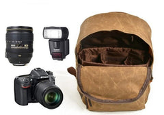 Waxed Canvas Leather Mens Camera Backpack Canvas Travel Backpack Canvas Camera Backpack for Men