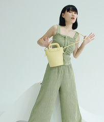 Cute Leather Yellow Womens Mini Bucket Purse Handbag Barrel Shoulder Bag for Women