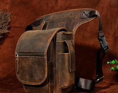 Cool Biker Mens Leather Drop Leg Bag Side Bag Belt Pouch Waist Bag Shoulder Bag for Men