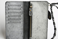 Handmade leather trucker wallet chain biker wallet long wallet beige leather men - EverHandmade