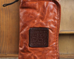 Handmade Genuine Leather Mens Cool Long Leather Wallet Zipper Clutch Wristlet Wallet for Men