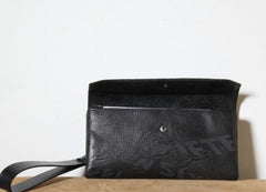 Handmade Leather Mens Clutch Cool Slim Wallet Zipper Clutch Wristlet Wallet for Men