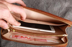 Handmade Leather Wristlet Wallet Mens Long Wallet Cool Long Clutch Wallet for Men