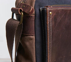 Mens Leather Canvas Gray Cool Messenger Bag Side Bag Shoulder Bag for Men