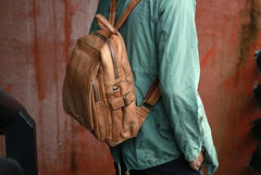 Leather Camel Mens Backpack Cool Travel Backpacks Laptop Backpack for men