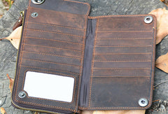 Handmade Genuine Leather Wallet Long Wallet Bifold Biker Wallet Bag For Mens