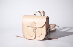 Handmade Leather Beige Mini Backpack Cute Saddle Backpack for women