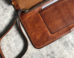 Handmade Genuine Leather Mens Cool Long Leather Wallet Biker Wallet Zipper Clutch Wristlet Wallet for Men