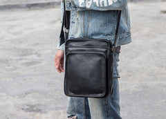 Cool Black Small Leather Mens Shoulder Bags Messengers Bag for Men