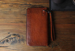 Genuine Leather Mens Cool Long Leather Wallet Biker Wallet Zipper Clutch Wristlet Wallet for Men