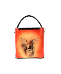 Handmade Womens Tooled Leather Square Handbag Purse Deer Crossbody Bag for Women