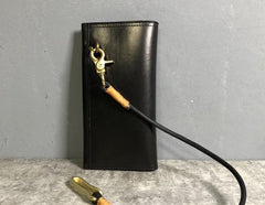 Handmade Leather Mens Cool Long Leather Wallet Biker Wallet Clutch Wallet for Men