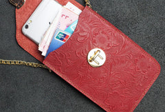 Handmade phone leather shoulder purse bag wallet flowral leather billfold wallet for men women
