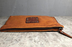Handmade Genuine Leather Mens Clutch Cool Slim Wallet Zipper Clutch Wristlet Wallet for Men