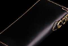 Handmade leather Chinese Monster biker wallet long wallet black leather men phone - EverHandmade