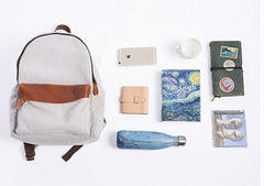 Cool Canvas Gray Mens Backpack Canvas Travel Bag Canvas School Bag for Men
