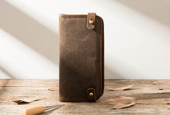 Cool Canvas Leather Mens Bifold Long Wallet Long Wallet for Men