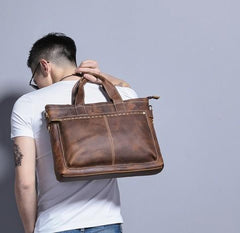 Cool Coffee Leather Mens Briefcases Work Bag Laptop Bag Business Bag for Men
