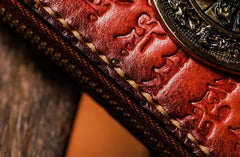 Handmade Leather Tibetan Tooled Mens billfold Wallet Cool Chain Wallet Small Biker Wallets for Men