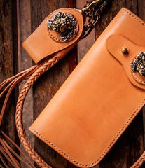 Handmade Leather Mens Chain Biker Wallet Cool Long Leather Wallet With Chain Wallets for Men