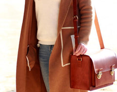 Handmade Vintage Coffee Leather Mens Camera Shoulder Bags Camera Messenger Bag for Men