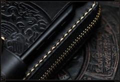 Handmade Leather Tooled Carp Mens Chain Biker Wallet Cool Leather Wallet Long Phone Wallets for Men