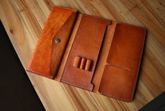 Handmade Leather Mens Long Trifold Wallet Vintage Cool Long Wallet for Men